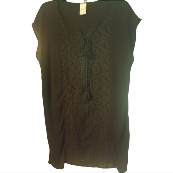 Kona Sol Black Eyelet Lace Swim Cover With Tassel Accent - Picture 1 of 8